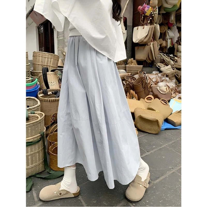 甜美减龄蓝色半身裙女春季2025新款小个子韩系高腰显瘦a字长裙