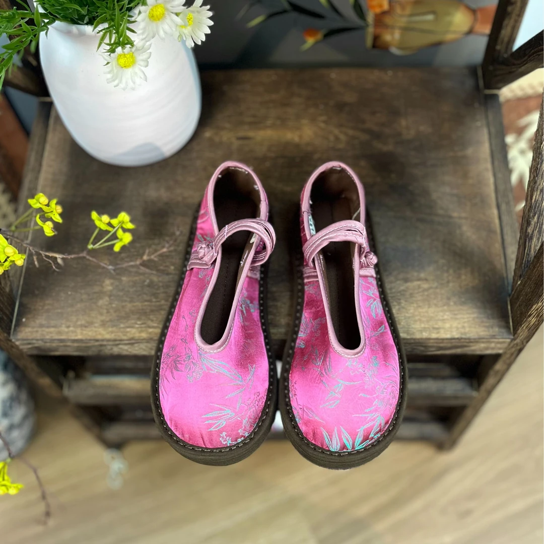 采棠风 2025秋上新（桃竹）新中式时尚百搭休闲搭扣中国风手工布鞋