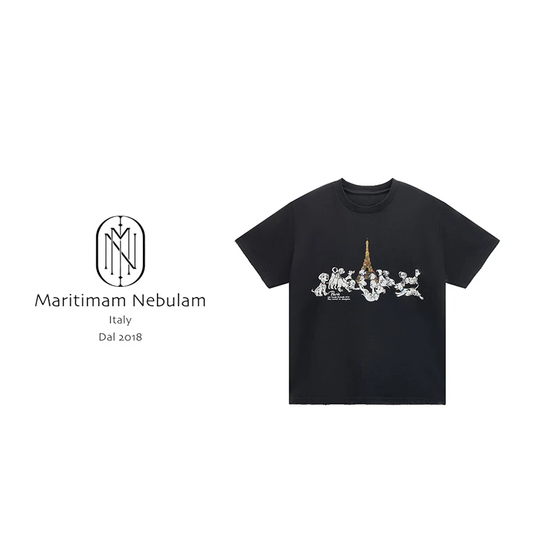 MN"埃菲尔T"复古小众拼色T恤卡通短袖上衣 SZ1164