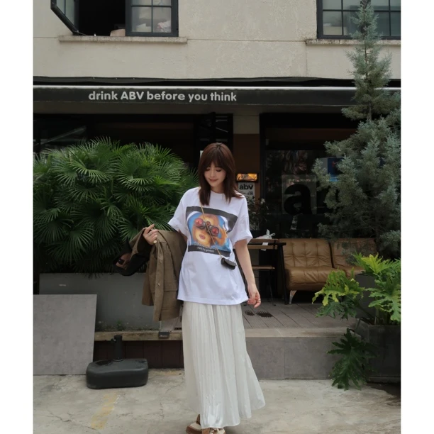 xoxogoodboy 印花短袖宽松型慵懒风圆领设计感白色T恤