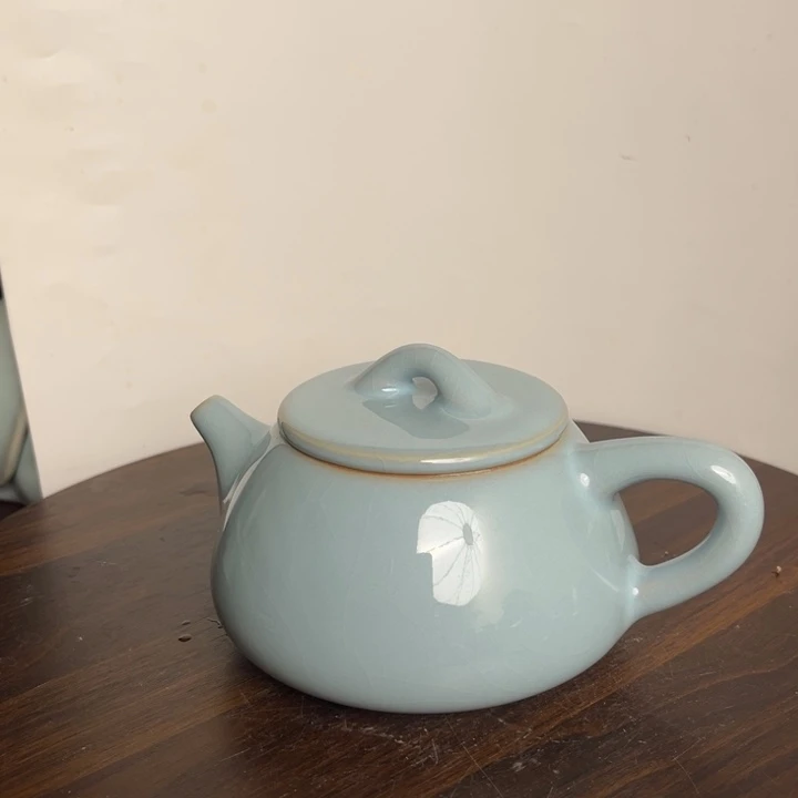 摆件瓷天青石瓢壶微微瑕kkkkkkk