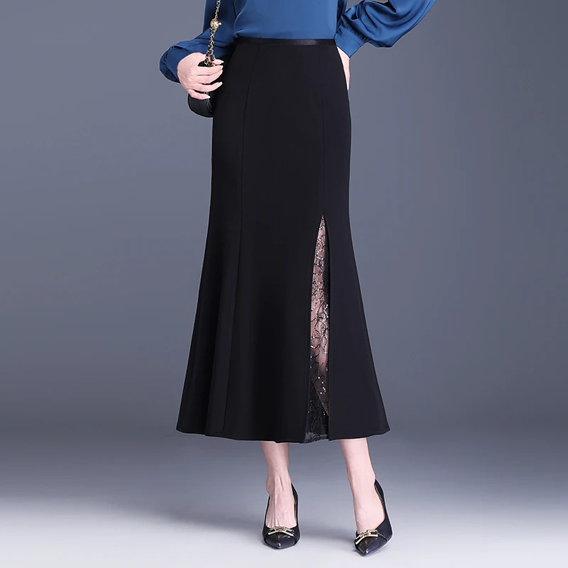 气质鱼尾裙春夏女新款半身裙垂感网纱拼接遮胯包臀裙优雅一步裙子