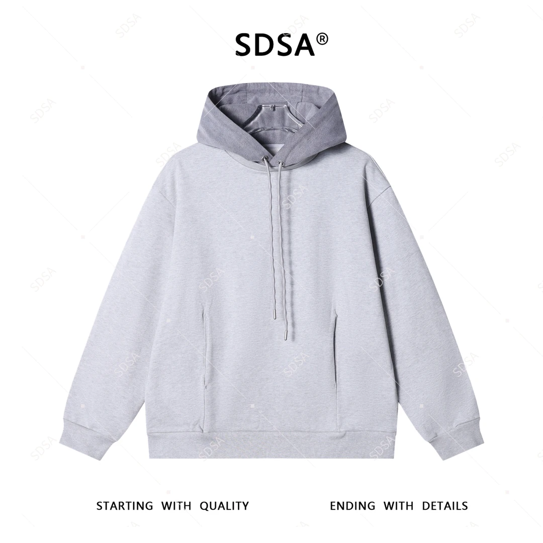 SDSA男士秋冬新款轻奢痞帅男装拼接撞色抽绳连帽卫衣百搭时尚上衣
