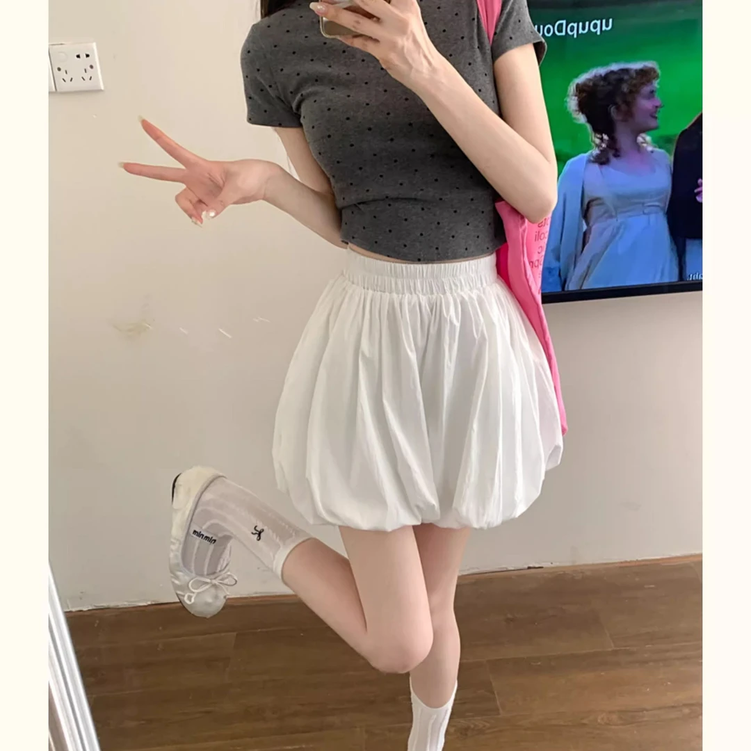 蓬蓬裙松紧腰有里裤百搭气质韩系减龄款花苞