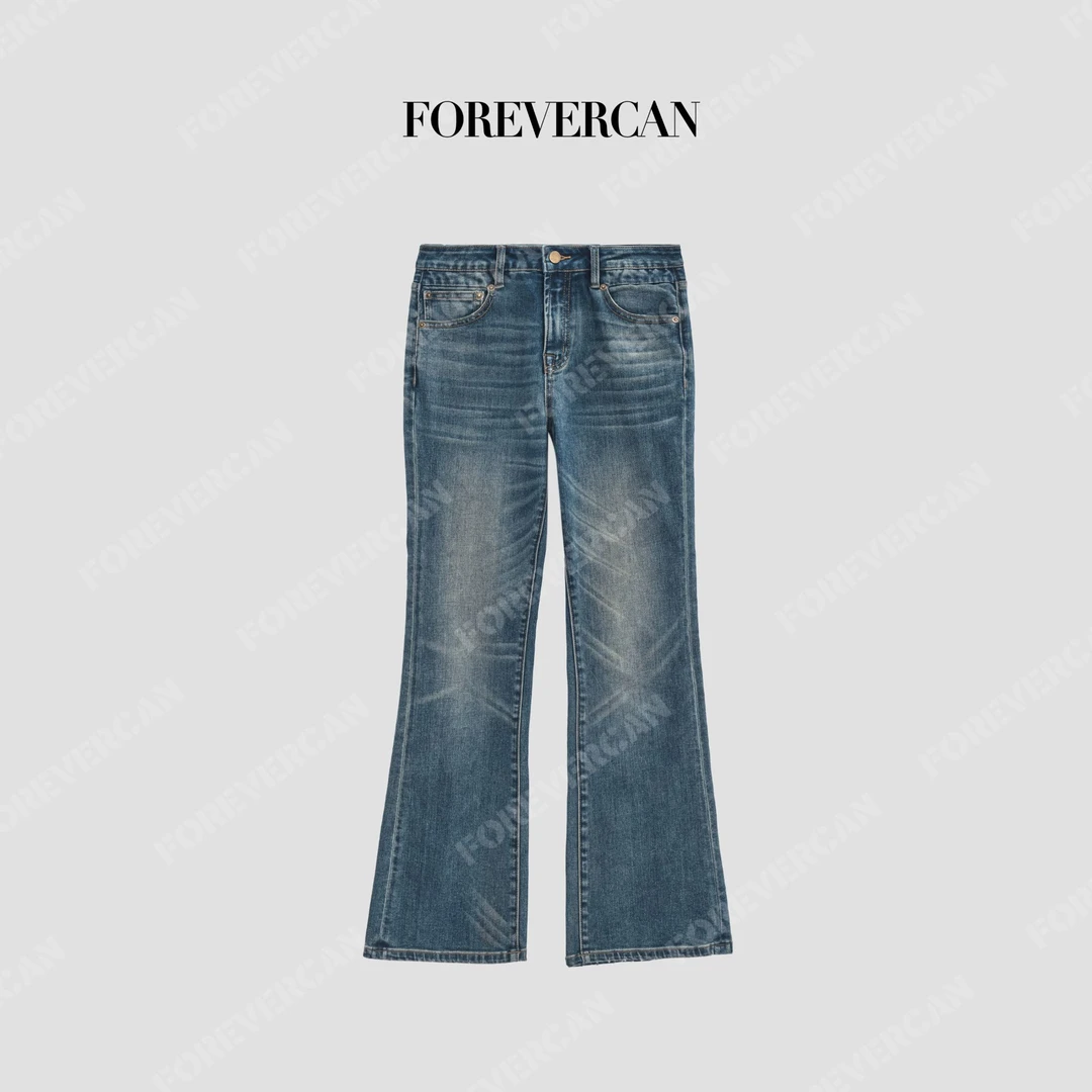 FOREVERCAN“模拟轨迹”意大利进口复古洗水微喇叭牛仔裤 SP19265