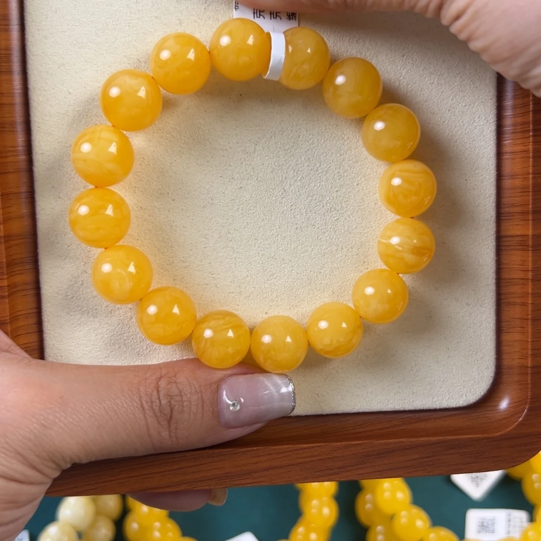 琥珀未镶嵌手链23.24g焦皮同料圆珠