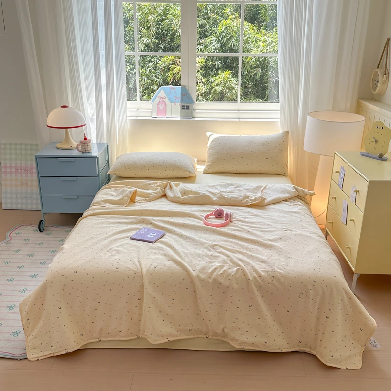 【晚悠】皱皱纱木棉包边夏被四件套
