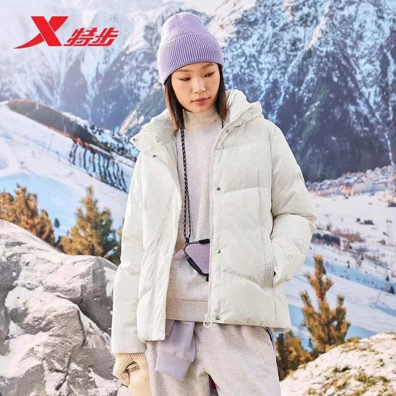 特步官方正品羽绒服2024冬季新款男女同款户外运动连帽保暖外套