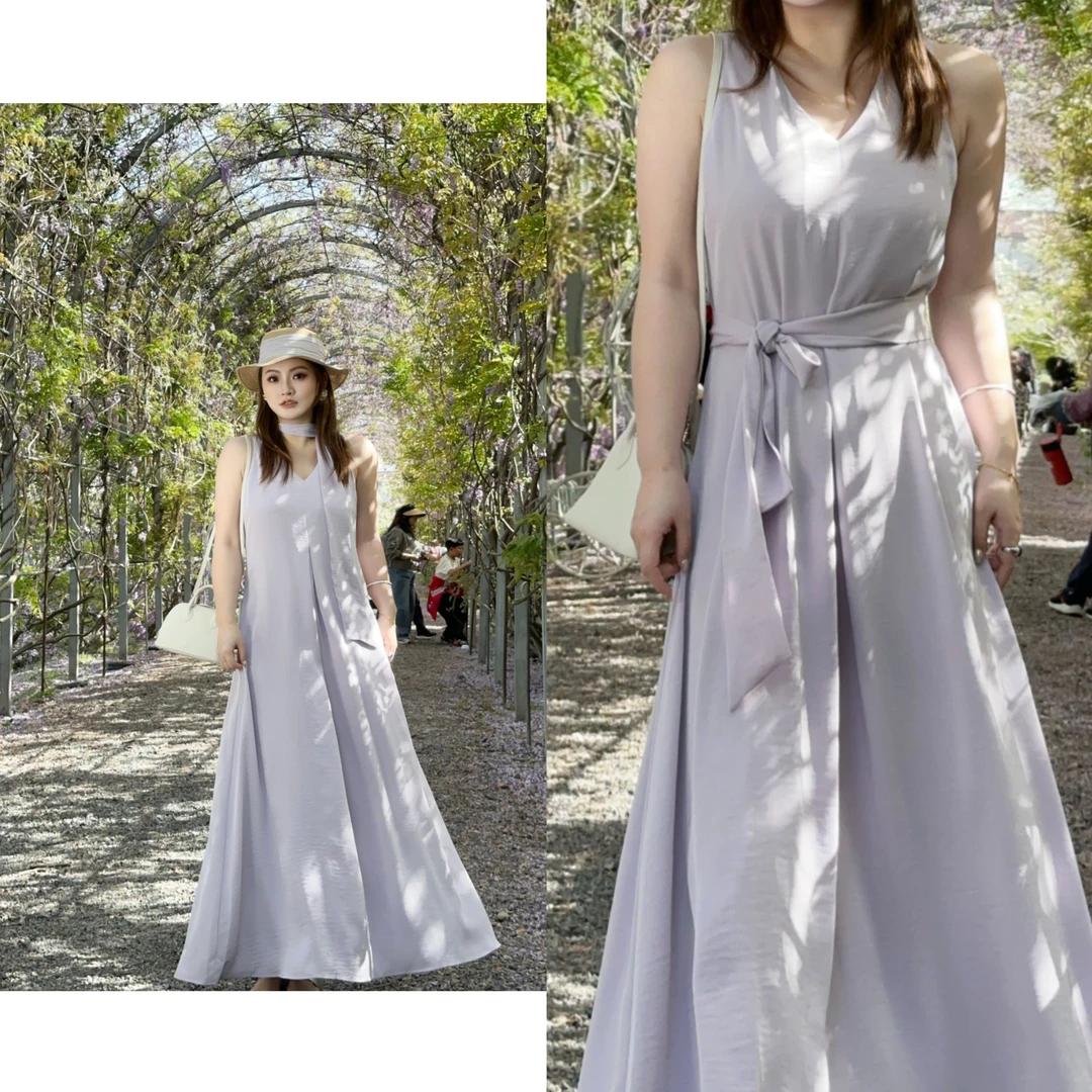 PRASE-VIP回馈-杨【心动信号】微胖轻奢夏飘带V领吊带裙PR504B01