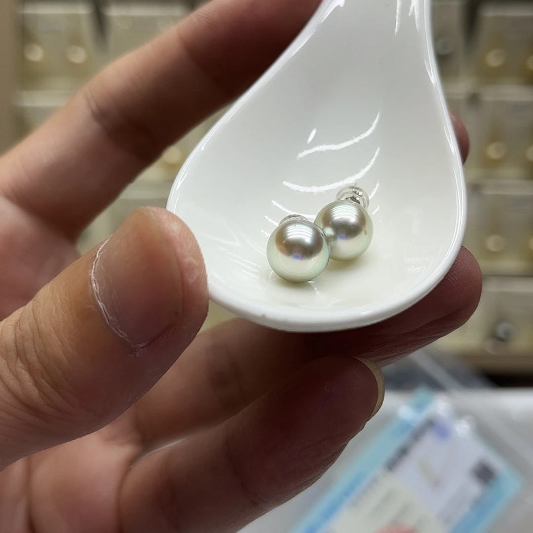 海水珍珠银S925镶嵌耳饰