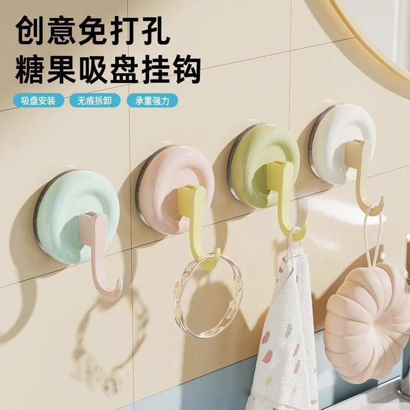 糖果色挂钩吸盘式免打孔强力承重门厨房卫生间多功能壁挂无痕粘钩