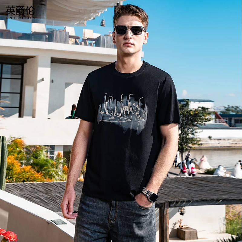 英爵伦科技凉感短袖T恤男2025夏季新品潮牌印花半袖上衣服9534