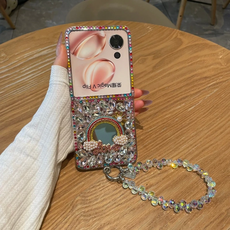 适用荣耀magicvflip2手机壳新款彩虹满钻珍珠奢华magicvflip外壳