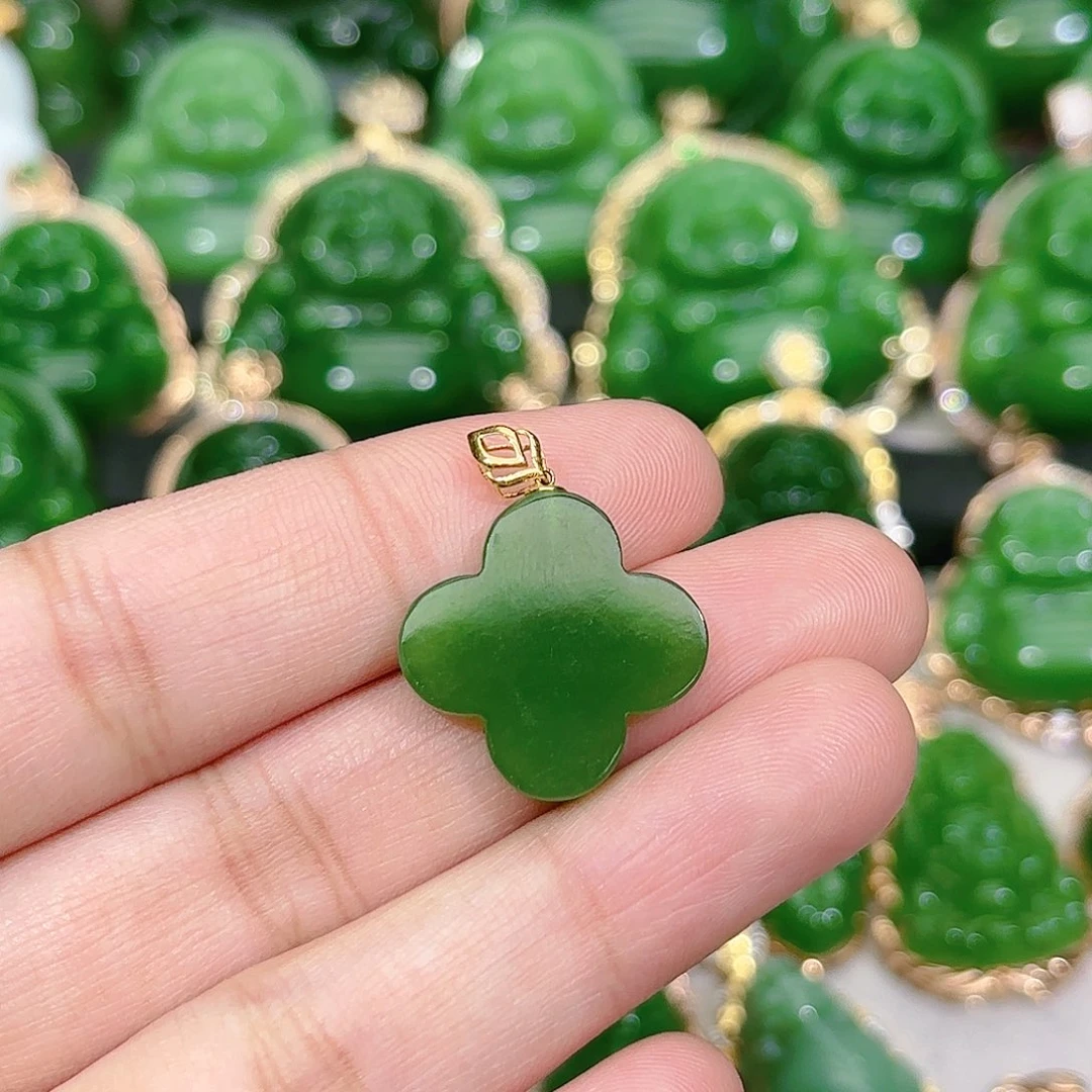 和田玉（碧玉）颈饰18K金镶嵌