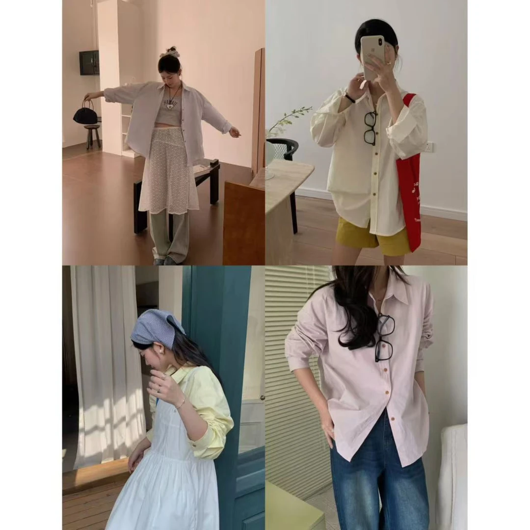 韩系休闲宽松纯色经典基础衬衫12337 衣长65