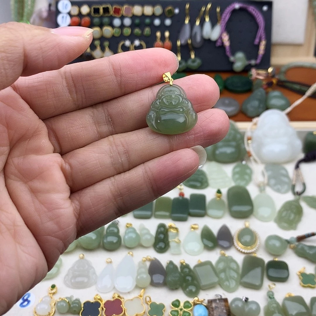 和田玉银S925镶嵌吊坠(不含链)