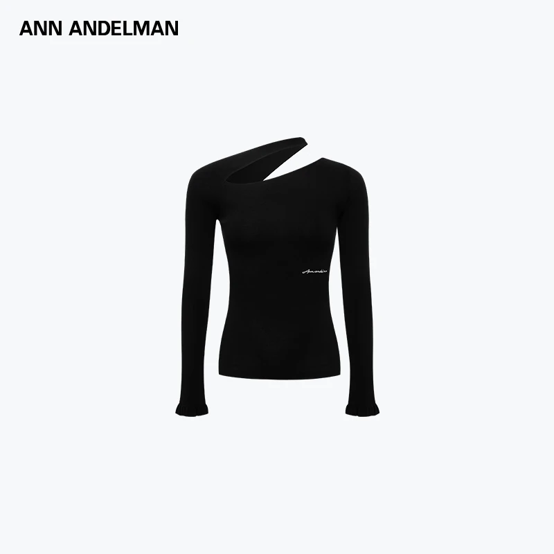 【商场同款】ANN ANDELMAN 早秋时尚黑色修身不对称针织紧身上衣