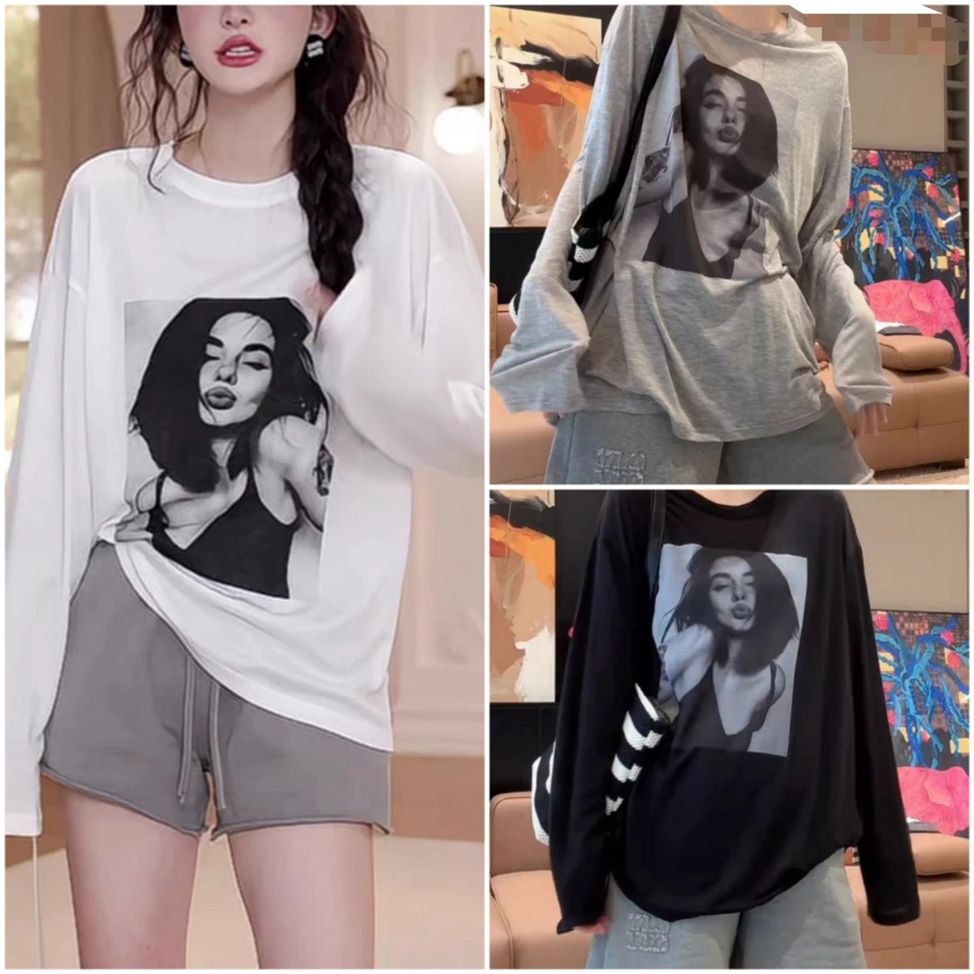 美式复古印花薄款防晒罩衫女2025新款夏季慵懒风宽松长袖t恤上衣