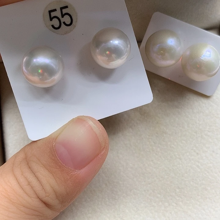 银S925镶嵌淡水珍珠耳饰12-13mm