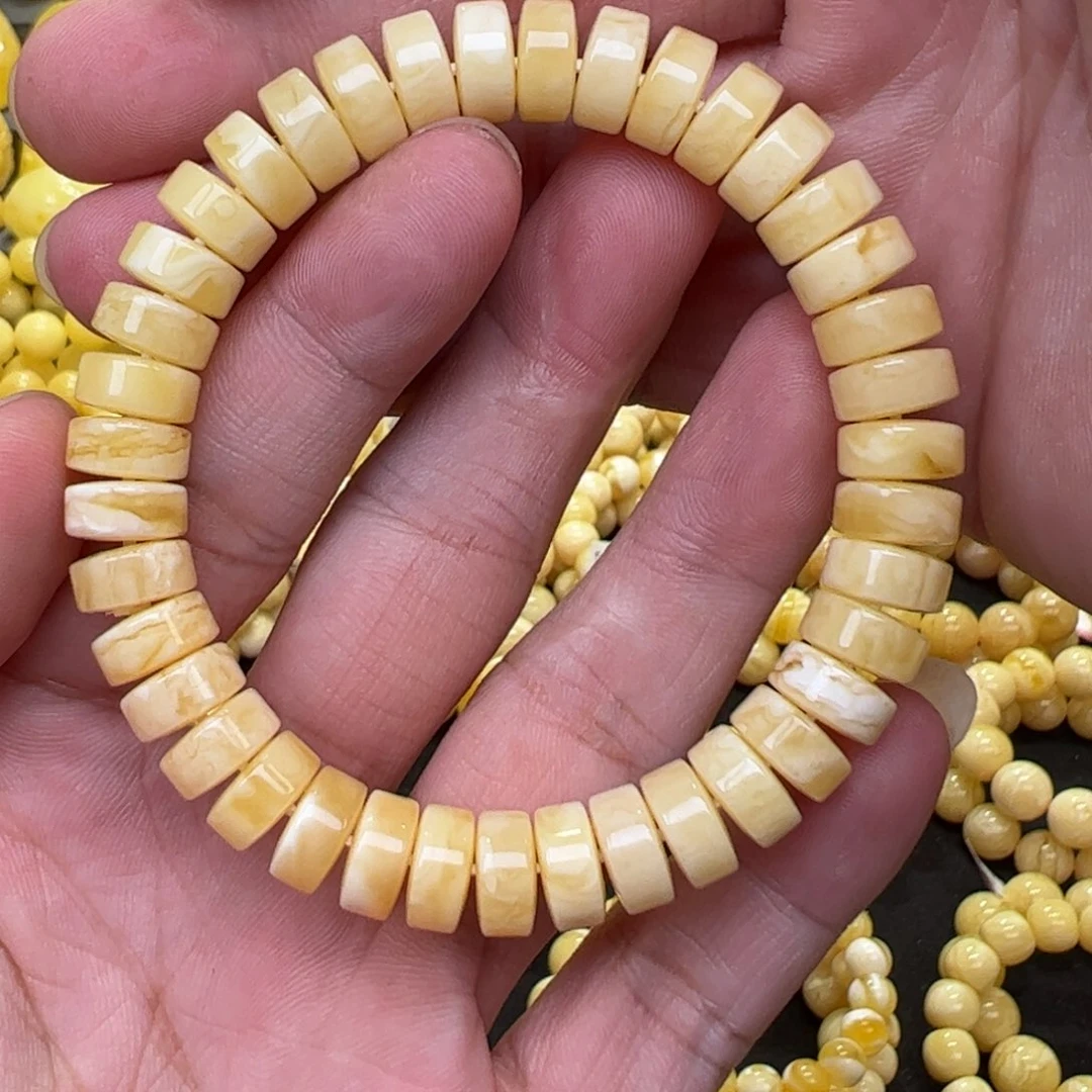 【闪购商品】琥珀珠宝奇石未镶嵌10mm白花蜡精工药片手串15g