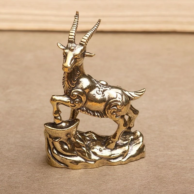 《鸿润专属》黄铜生肖羊桌面摆件元宝羚羊茶宠桌面工艺品山羊小号