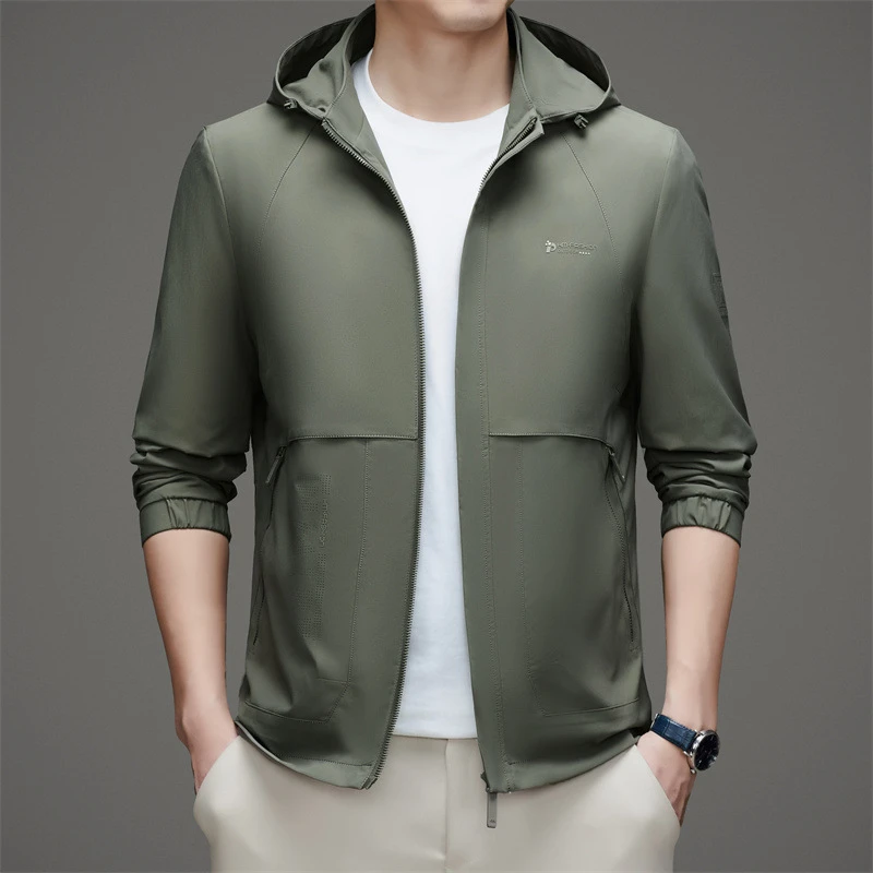 纯色男士夹克男春秋季新款上衣连帽茄克衫中年休闲宽松百搭外套