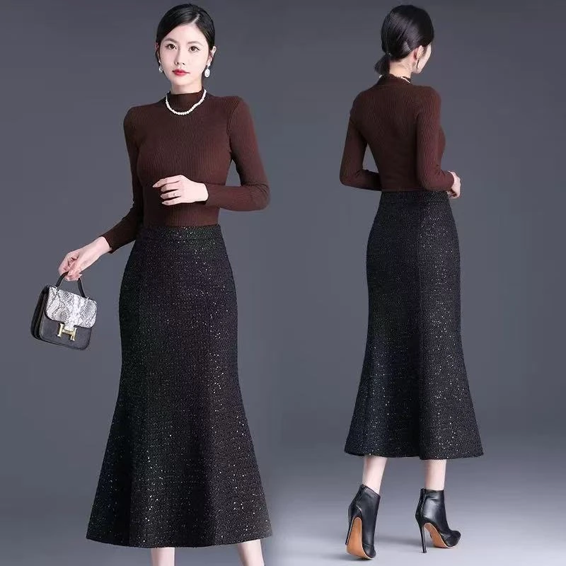 【L1820】气质高端小香风鱼尾裙2025春秋新款法式亮片半身裙包裙
