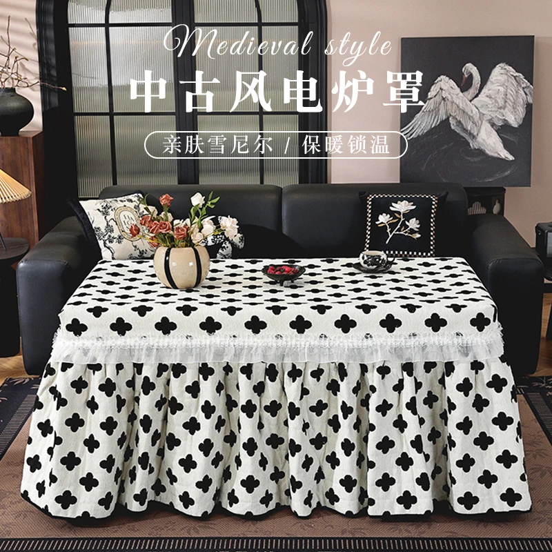 中古风烤火桌子罩套长方形电炉罩高级感加厚电烤炉取暖桌罩烤火罩