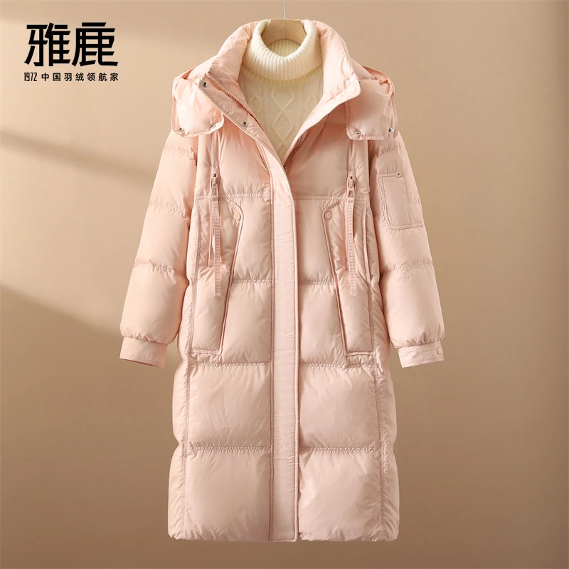 雅鹿 1972现货现发爆品羽绒服女反季大清仓中长韩版连帽加厚显瘦