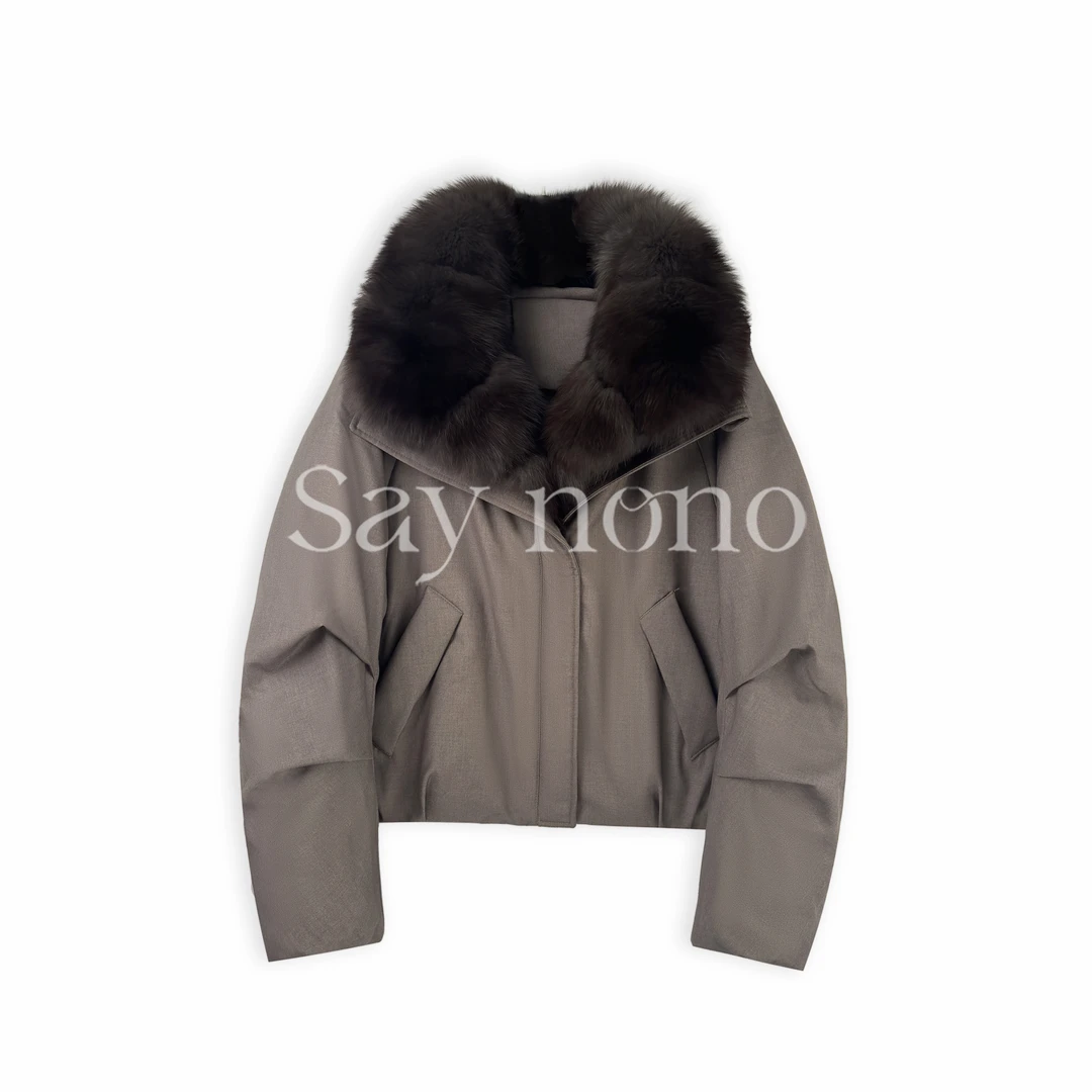 懒猫nono│Saynono 时尚复古休闲百搭狐狸毛领白鹅绒上衣GN0529DY