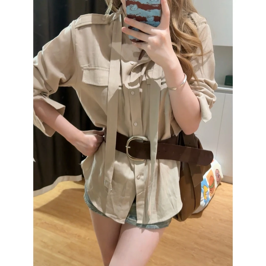 【苎麻衬衫送腰带】苎麻高级老钱感衬衫秋季独白搭纸片人衬衣