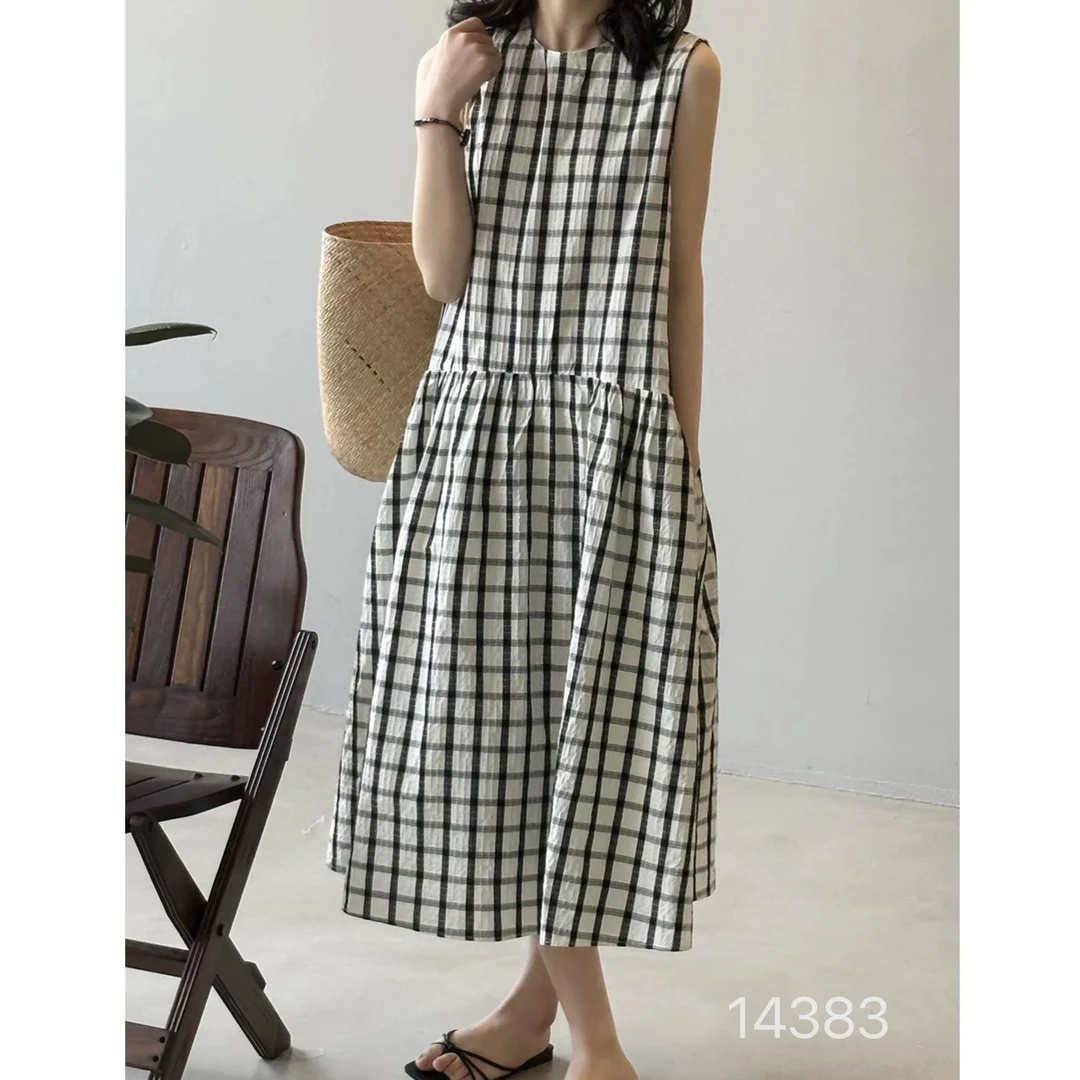 14383 裙长115cm左右 SANFAN  新款格子背心连衣裙