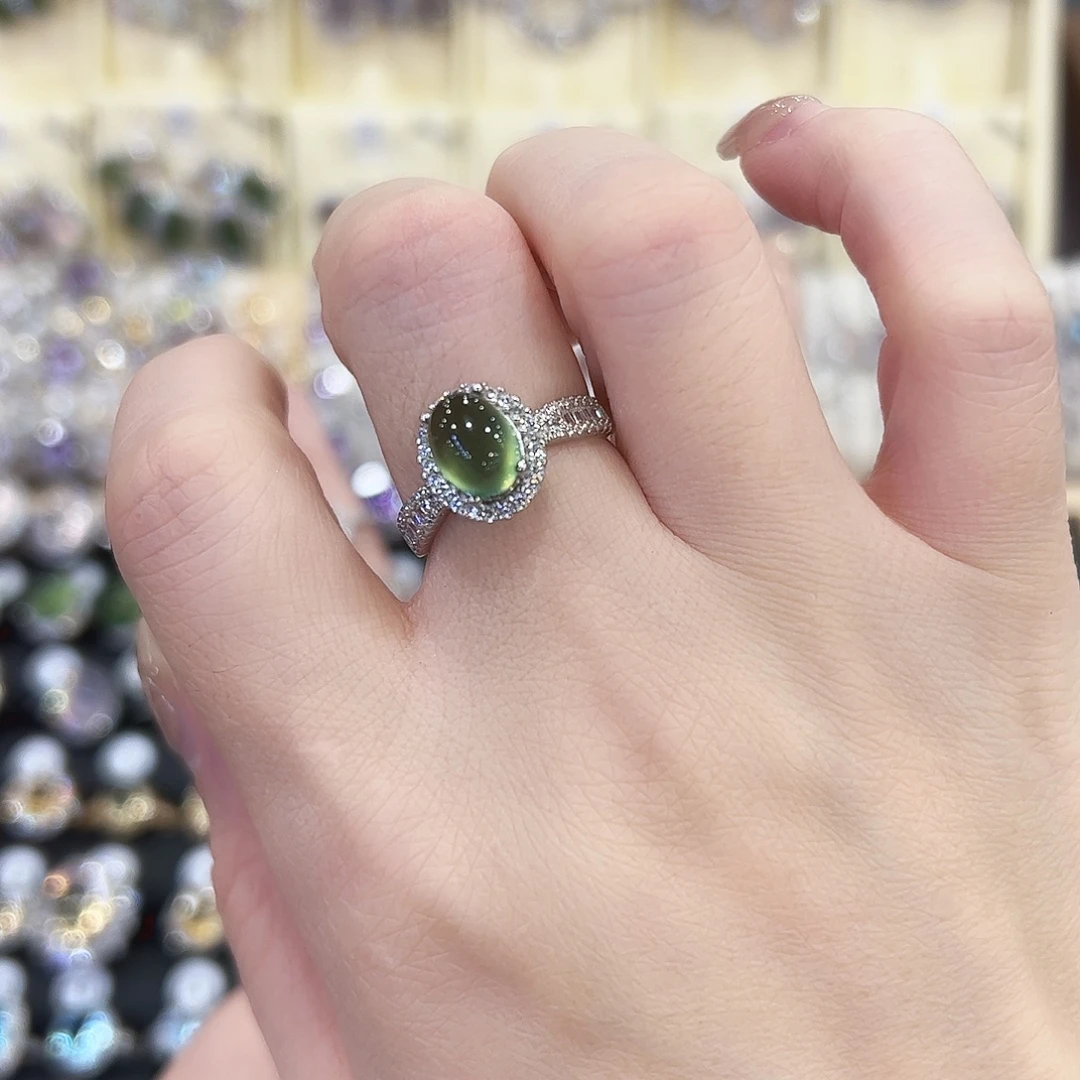 蛇纹石玉银S925镶嵌戒指