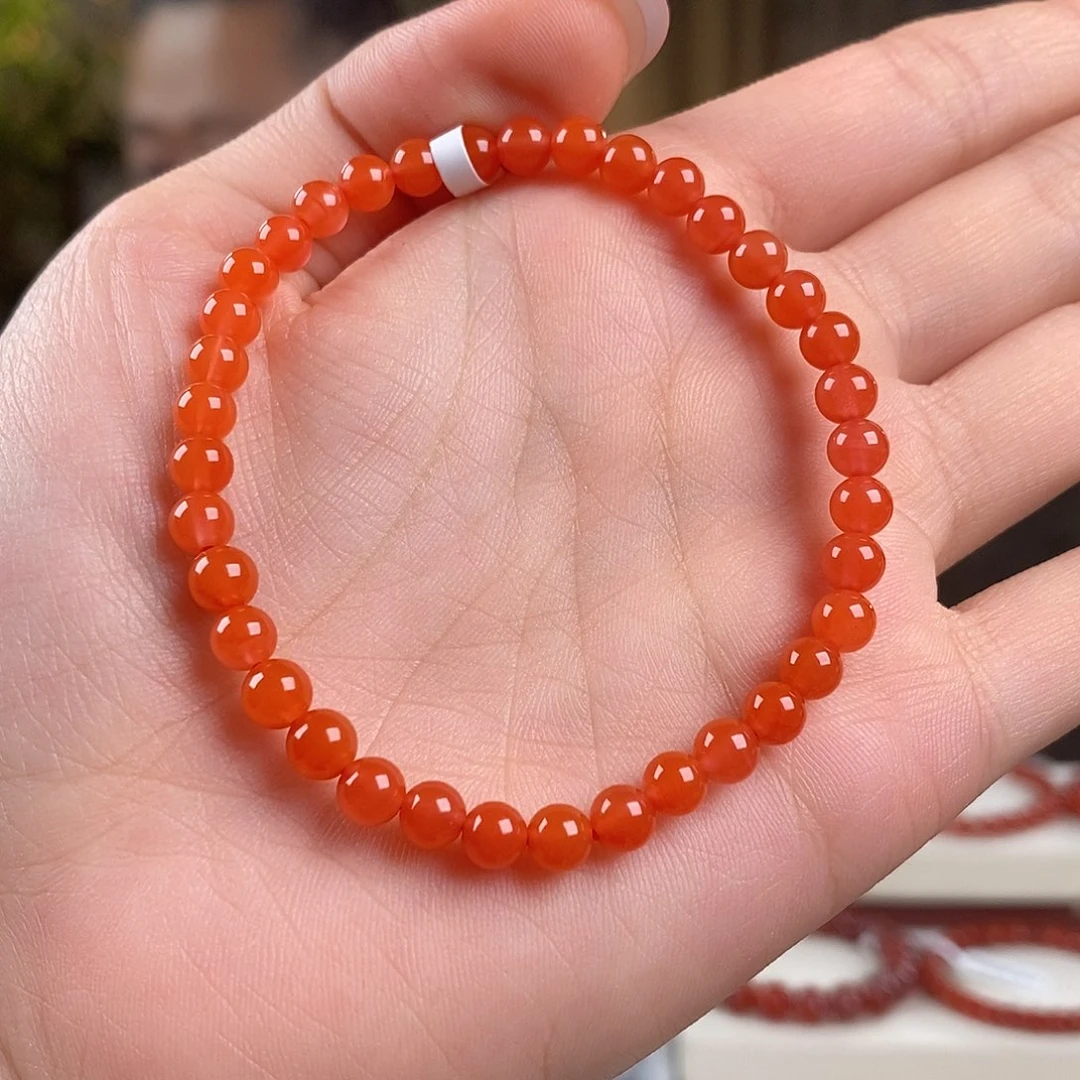 南红玛瑙未镶嵌手串原矿无胶5mm 冰红保山暖阳色
