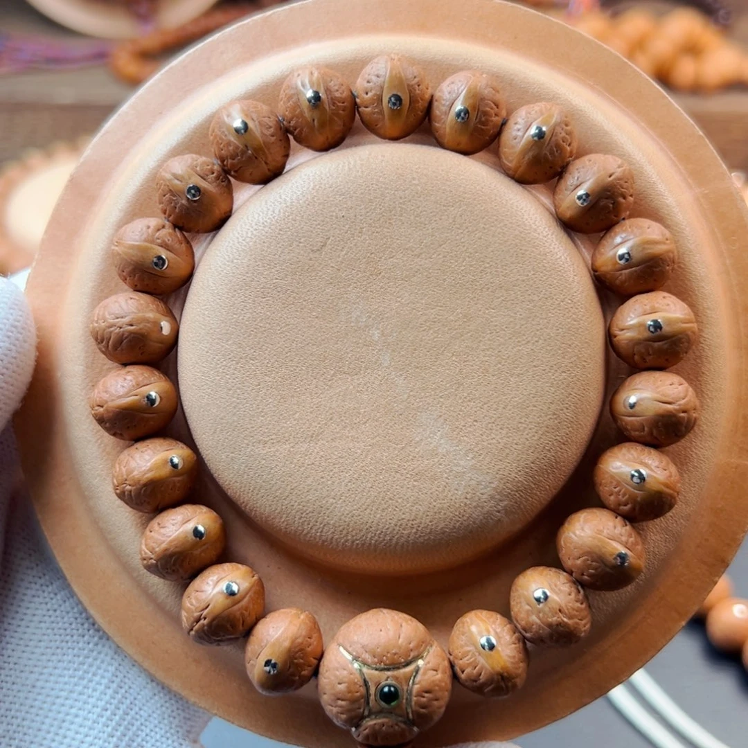 手串凤眼菩提老树籽11.5mm银钉飞碟桩