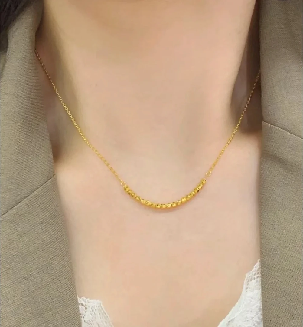 坠链均足银 蹦迪珠项链女款轻奢锁骨项链情人节礼物百搭微笑套链