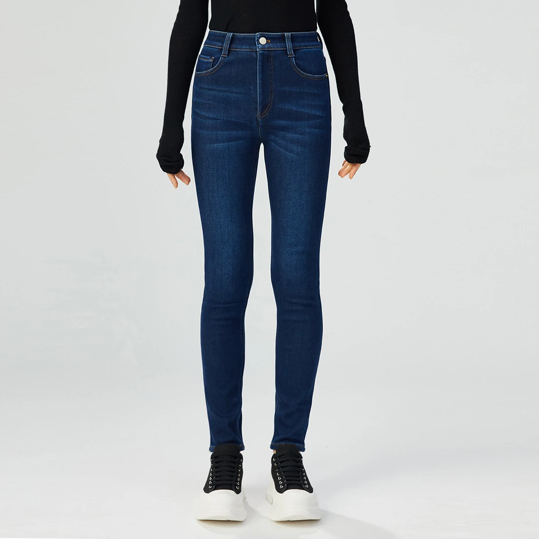 哥弟新款女装时尚紧身弹力铅笔裤中腰修身长款加绒牛仔裤1100212