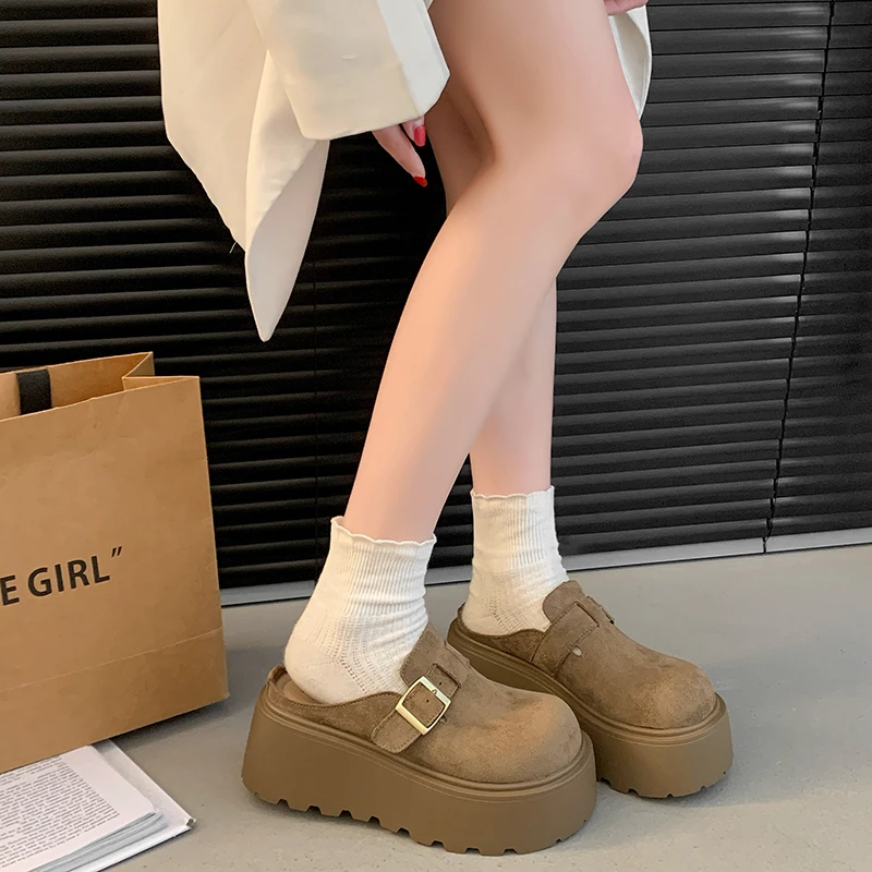 增高7CM 单里 包头半拖鞋女外穿2025新款春夏季一脚蹬懒人勃肯鞋