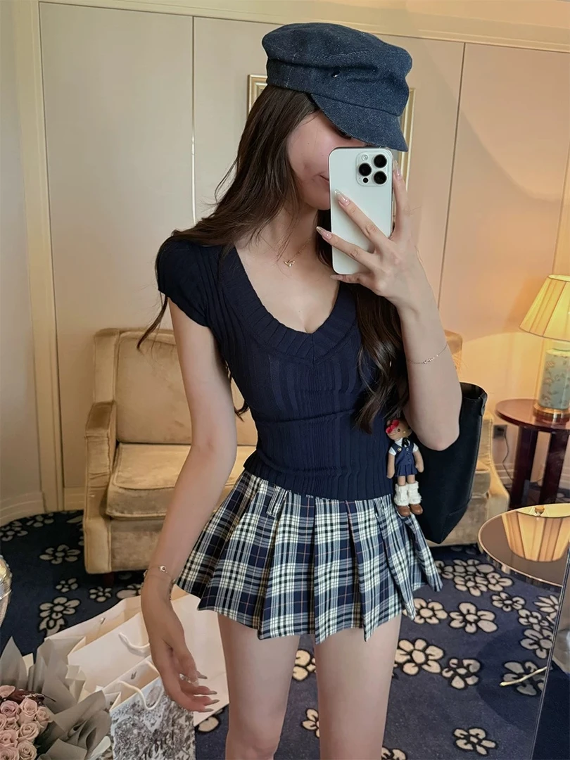 IN MIMIFACE格纹百褶裙百搭性感夏季修身设计感格子小众半身裙女