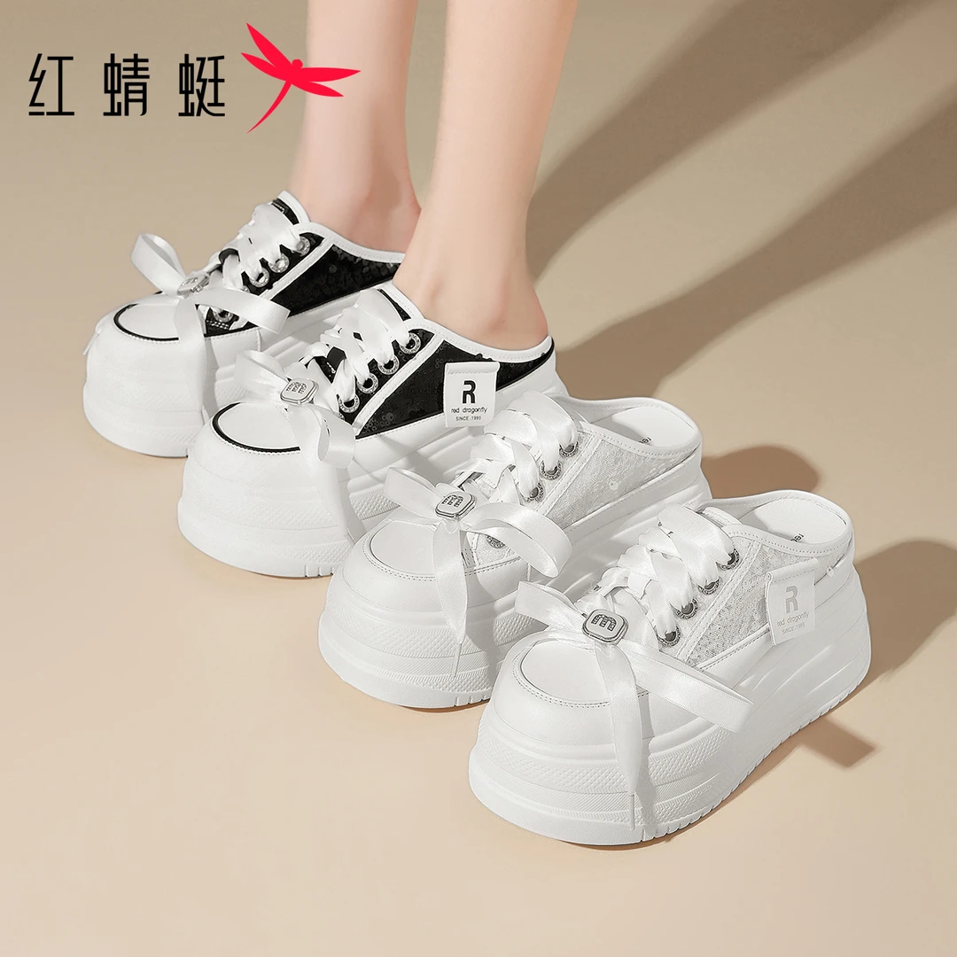 红蜻蜓包头休闲风厚底修面包头拖薄款小众网红半拖凉鞋春夏