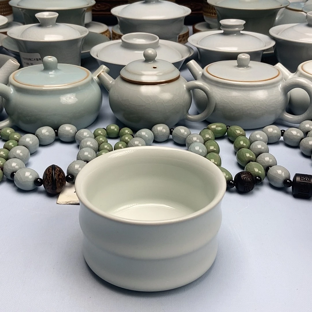 杯月白釉竹节杯原矿原釉原产地