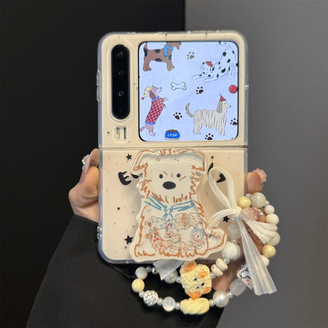 适用华为purax折叠屏手机壳米底泼墨pocket2星星英文狗狗支架链条