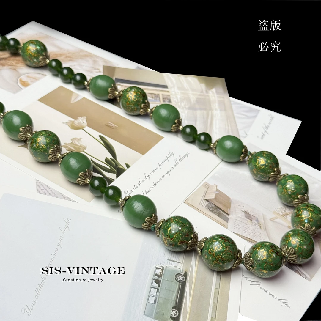 铜木质项链 字字锦 卡20MM长款大漆珠琉璃太太服旗袍国风项链