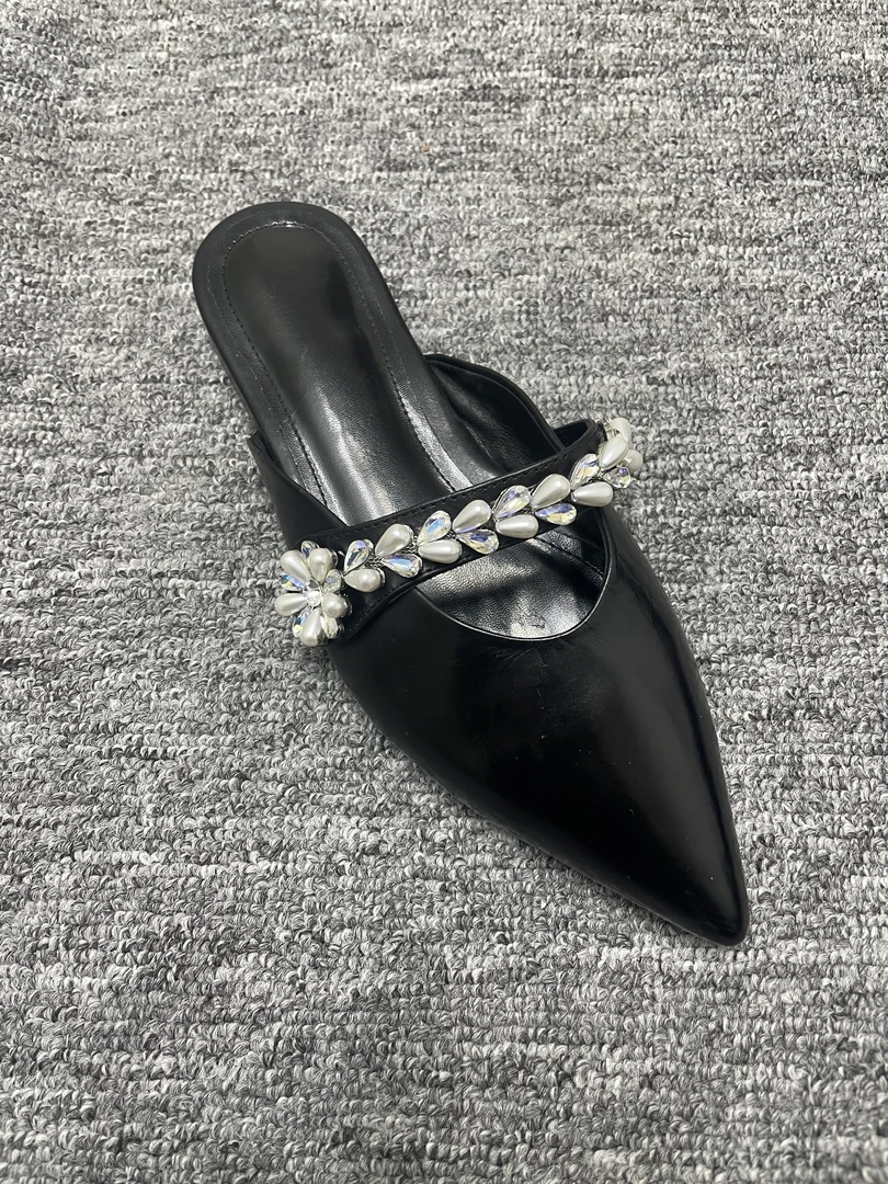 夏季新款真皮尖头气质时尚包头半拖鞋