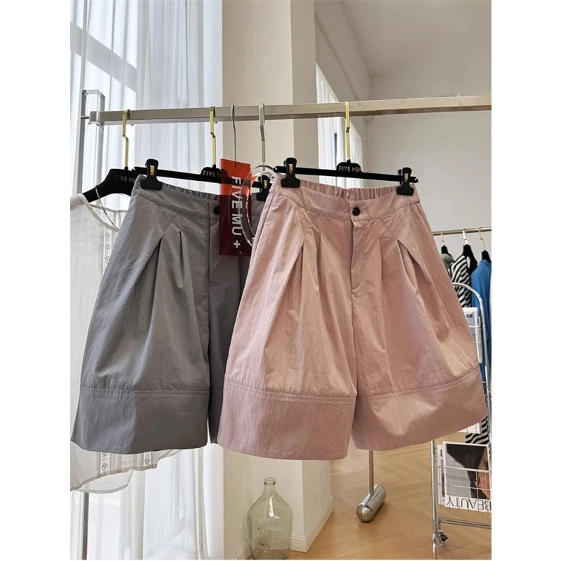 高级感宽松阔腿休闲短裤女夏季高腰a字显瘦外穿裤子薄四分五分裤