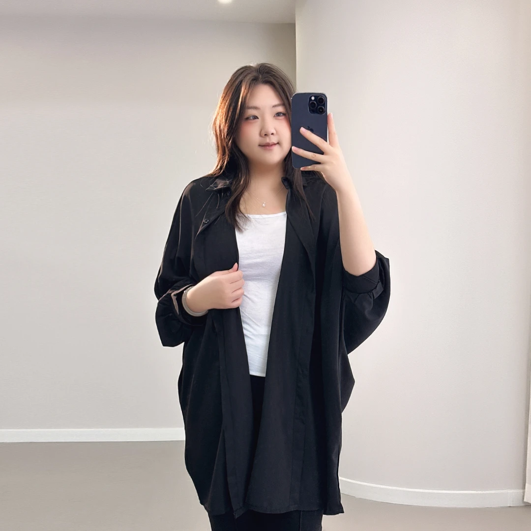 【岩心】大码女装300斤胖MM蝙蝠袖显瘦中长款韩版复古百搭衬衫58881