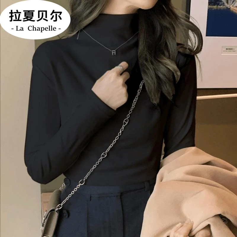 拉夏贝尔秋衣设计感显瘦内衣澳无痕黑色洋气绒保暖女发热内穿加