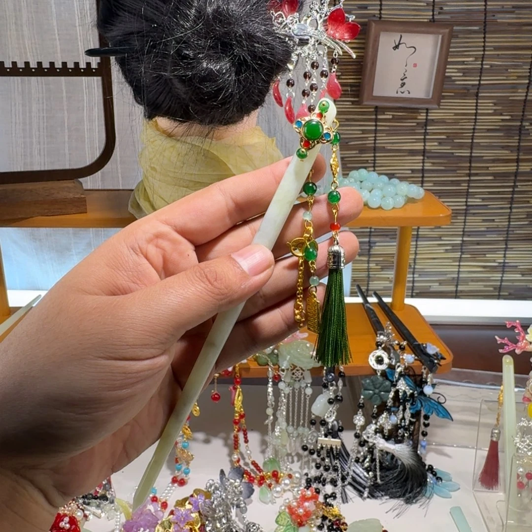 蛇纹石玉合金发饰