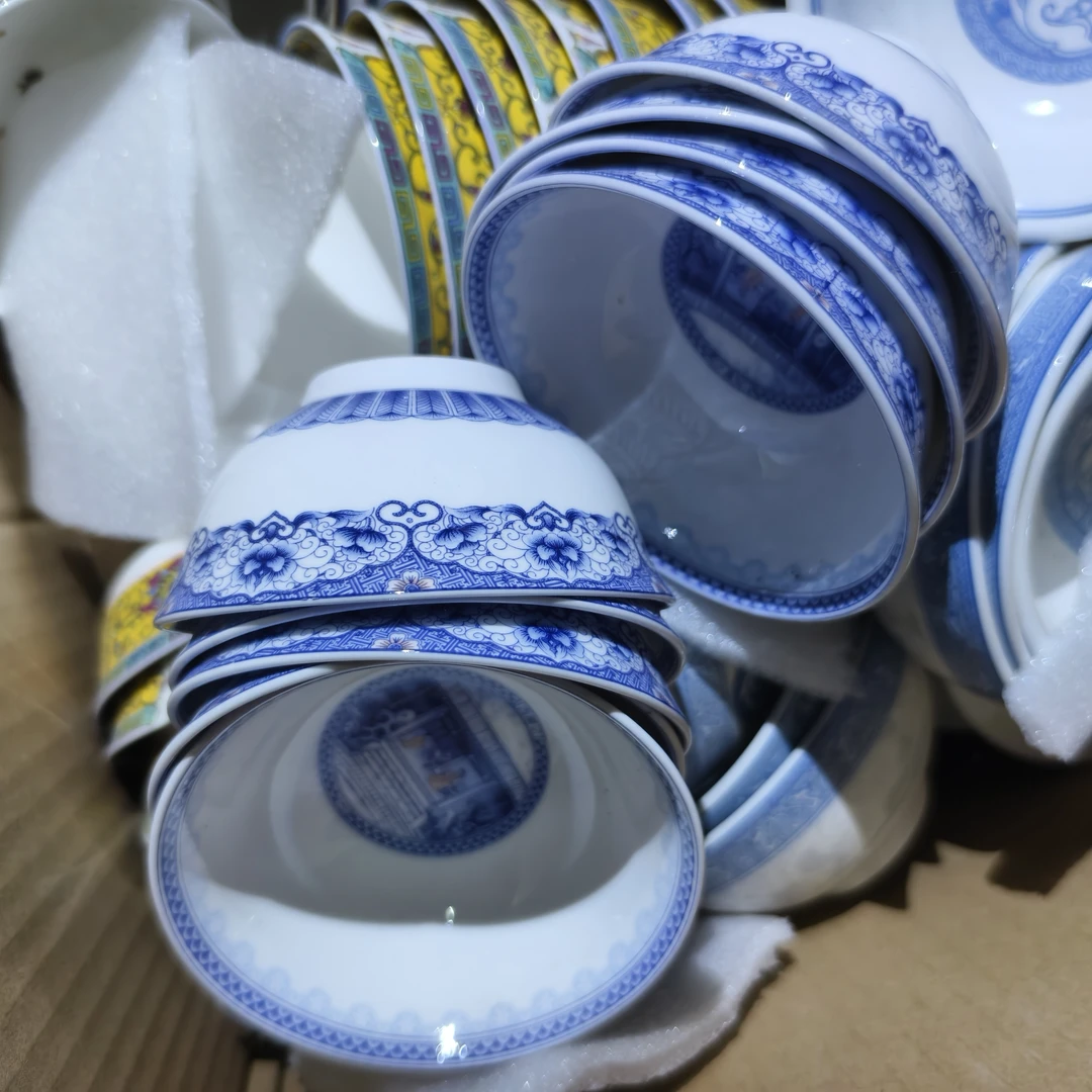 瓷片 四厂骨质瓷西厢记小茶碗9个