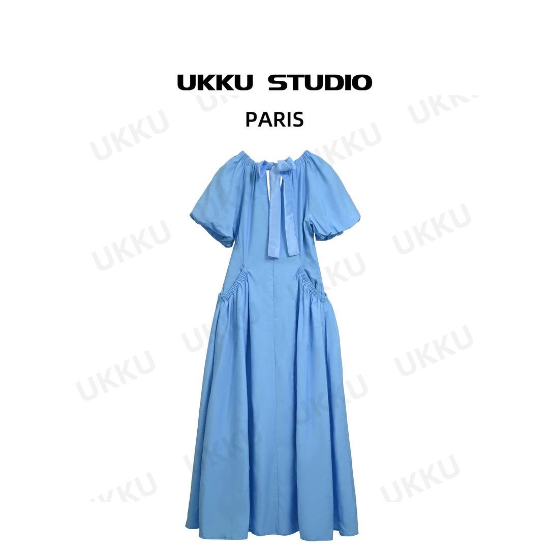 【UKKU STUDIO】夏季蓝色连衣裙轻奢休闲气质女士设计裙312418